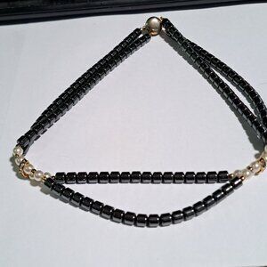 gun metal gold pearl like beaded necklace